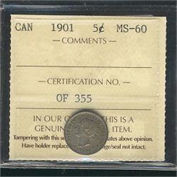 1901 5¢ ICCS MS60.Catalogue Value:  200