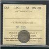 Image 1 : 1901 5¢ ICCS MS60.Catalogue Value:  200