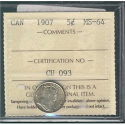 1907 5¢ ICCS MS64.Catalogue Value:  380