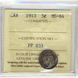 1913 5¢ ICCS MS64.Catalogue Value:  125