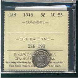1916 5¢ ICCS AU55.Catalogue Value:  100