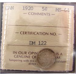 1920 5¢ ICCS MS64.Catalogue Value:  150