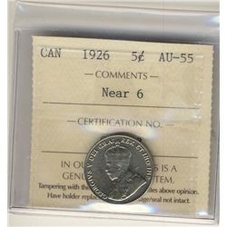 1926 5¢ Near ICCS AU55.Catalogue Value:  400