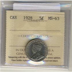 1928 5¢ ICCS MS63.Catalogue Value:  150