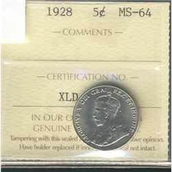 1928 5¢ ICCS MS-64.Catalogue Value:  300