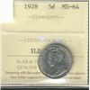 Image 1 : 1928 5¢ ICCS MS-64.Catalogue Value:  300