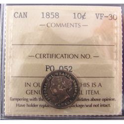1858 10¢ ICCS VF30.Catalogue Value:  140