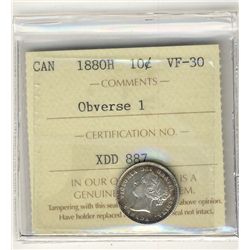 1880H 10¢ Obv 1 ICCS VF30.Catalogue Value:  130