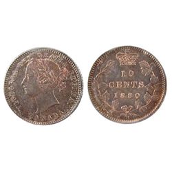 1880H 10¢ Obv 1 ICCS MS64.  Intense red and gold tones.Catalogue Value:  3500