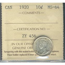 1920 10¢ ICCS MS-64.Catalogue Value:  275