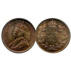 1931 10¢ CCCS MS65, attractive toning over full underlying lustre.Catalogue Value:  550