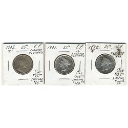 1872H 25¢ 1901 & 1902H VF or better all with problems. .Catalogue Value:  250