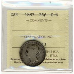 1887 25¢ ICCS G6.Catalogue Value:  180