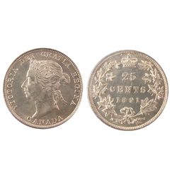 1891 25¢ ICCS MS64.  Absolute sparkling white key date Victorian example.Catalogue Value:  11000