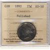 Image 1 : 1892 25¢ ICCS AU50.   Designated polished.Catalogue Value:  600
