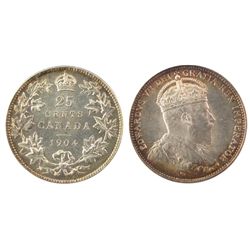 1904 25¢ PCGS MS66.  TOP 4 example.  Striking clean fields with strong lustre and golden rim shades.