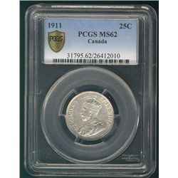 1911 25¢ PCGS MS62.  Nice fields and lustre.Catalogue Value:  500