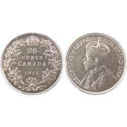 1915 25¢ PCGS AU55.  Lustrous white key date.Catalogue Value:  2850
