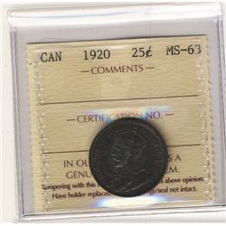 1920 25¢ ICCS MS63.Catalogue Value:  600