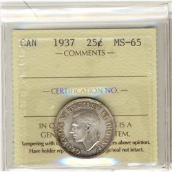 1937 25¢ ICCS MS65.  Light gold tone.Catalogue Value:  325