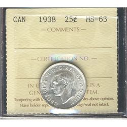 1938 25¢ ICCS MS63.Catalogue Value:  175