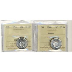 1940 25¢ & 1941 ICCS MS64.  Lot of 2 coins with 1940 designated Cameo.Catalogue Value:  180
