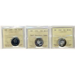 1948 25¢ & 1953 SmDt ICCS MS63.  Lot of 3 coins with 1953 Heavy Cameo and 1970 PL64..Catalogue Value