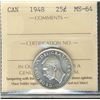 Image 1 : 1948 25¢ ICCS MS-64 KEY DATE.Catalogue Value:  260