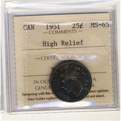 1951 25¢ HR ICCS MS65.  Scarce and underrated in GemCatalogue Value:  400