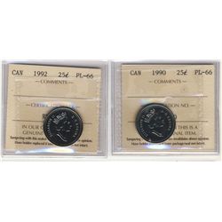 1990 25¢ & 1992 ICCS PL66.  Lot of 2 coins.Catalogue Value:  80