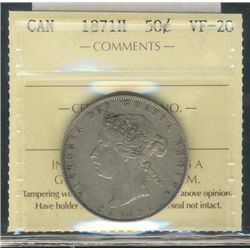 1871H 50¢ ICCS VF20.  Better date issue.Catalogue Value:  750