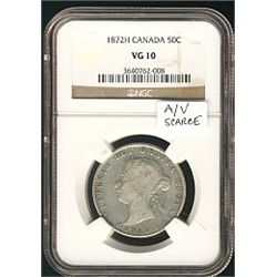 1872H 50¢ NGC VG10.  Should be designated as A/V variety.Catalogue Value:  700