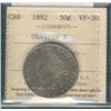 Image 1 : 1892 50¢ Obv 4 ICCS VF30.Catalogue Value:  750