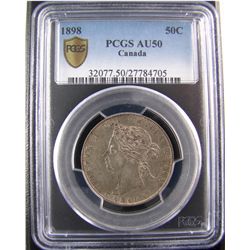 1898 50¢ PCGS AU50, a scarce date in high grade.  Nice lustre.Catalogue Value:  3200