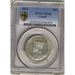 1913 50¢ PCGS XF45.  Lustrous.Catalogue Value:  675