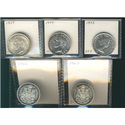 1937 50¢, 1949, 1955, 1960 & 1966 all UNC to PL.Catalogue Value:  275