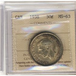1938 50¢ ICCS MS63.  Lustrous.Catalogue Value:  550