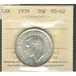 1939 50¢ ICCS MS-62 Nice Coin.Catalogue Value:  200