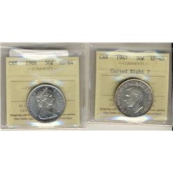 1947 50¢ C7R EF40 & 1966 MS64.  Lot of 2 ICCS graded coins.Catalogue Value:  60