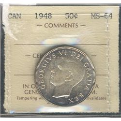 1948 50¢ NARROW DATE ALMOST UNC.Catalogue Value:  250