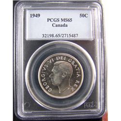 1949 50¢ PCGS MS65, fully white and brilliant.  A nice Gem.Catalogue Value:  1500