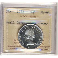 1953 50¢ SD NSF ICCS MS64 Heavy Cameo.Catalogue Value:  120