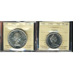1966 50¢ PL66 & 1954 $1 MS63.  Lot of 2 ICCS coins.Catalogue Value:  75