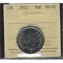 2012 50¢ ICCS MS67.  Pristine example.Catalogue Value:  125