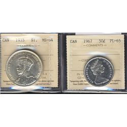 1935 $1 MS64 & 1967 50¢ PL65.  Lot of 2 ICCS coins.Catalogue Value:  140