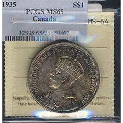 1935 $1 ICCS MS64 / PCGS MS65.  Attractive rainbow tones.Catalogue Value:  350