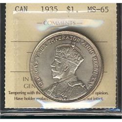 1935 $1 ICCS MS65.   Lustrous with gold and pink tints(OV783).Catalogue Value:  350