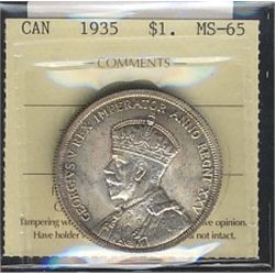 1935 $1 ICCS MS65.  Gem reverse tones with light golden obv(XRH110).Catalogue Value:  350