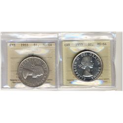 1953 $1 SF, SWL & NSF ICCS MS64.  Lot of 2 coins.Catalogue Value:  650