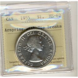 1955 $1 Arnp ICCS MS62.  With Die Breaks.Catalogue Value:  225